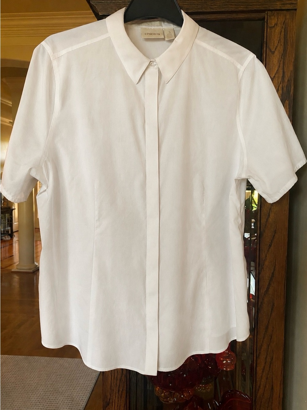 Chico's White Short Sleeve Button-Front Shirt 16